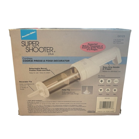 SUPER SHOOTER PLUS Cordless Cookie Press Decorator Proctor Silex Complete - Picture 9 of 10